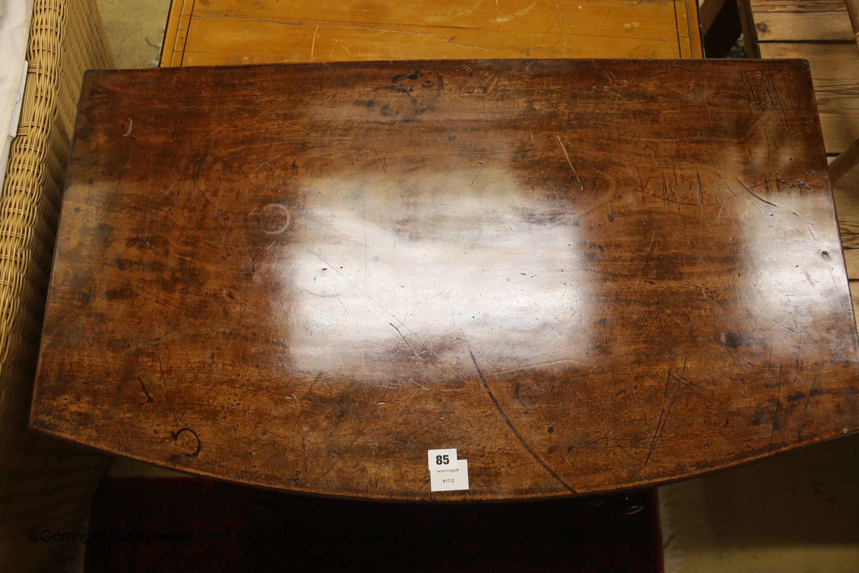 A Regency mahogany bow fronted chest, width 96cm, depth 54cm, height 90cm